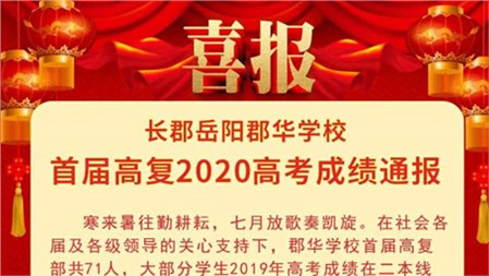 岳阳郡华学校首届高复2020高考成绩通报